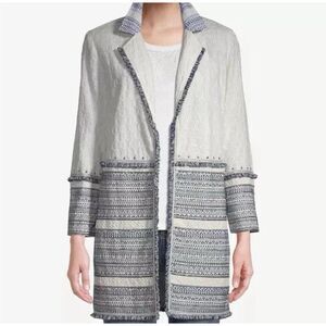 Chico's‎ Eyelet Linen Jacket/Duster SZ 1 Embellished Cotton White Blue Topper